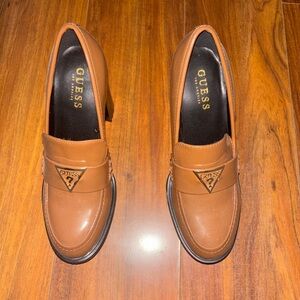 GUESS Embers Cognac Chunky Heeled Penny Loafers